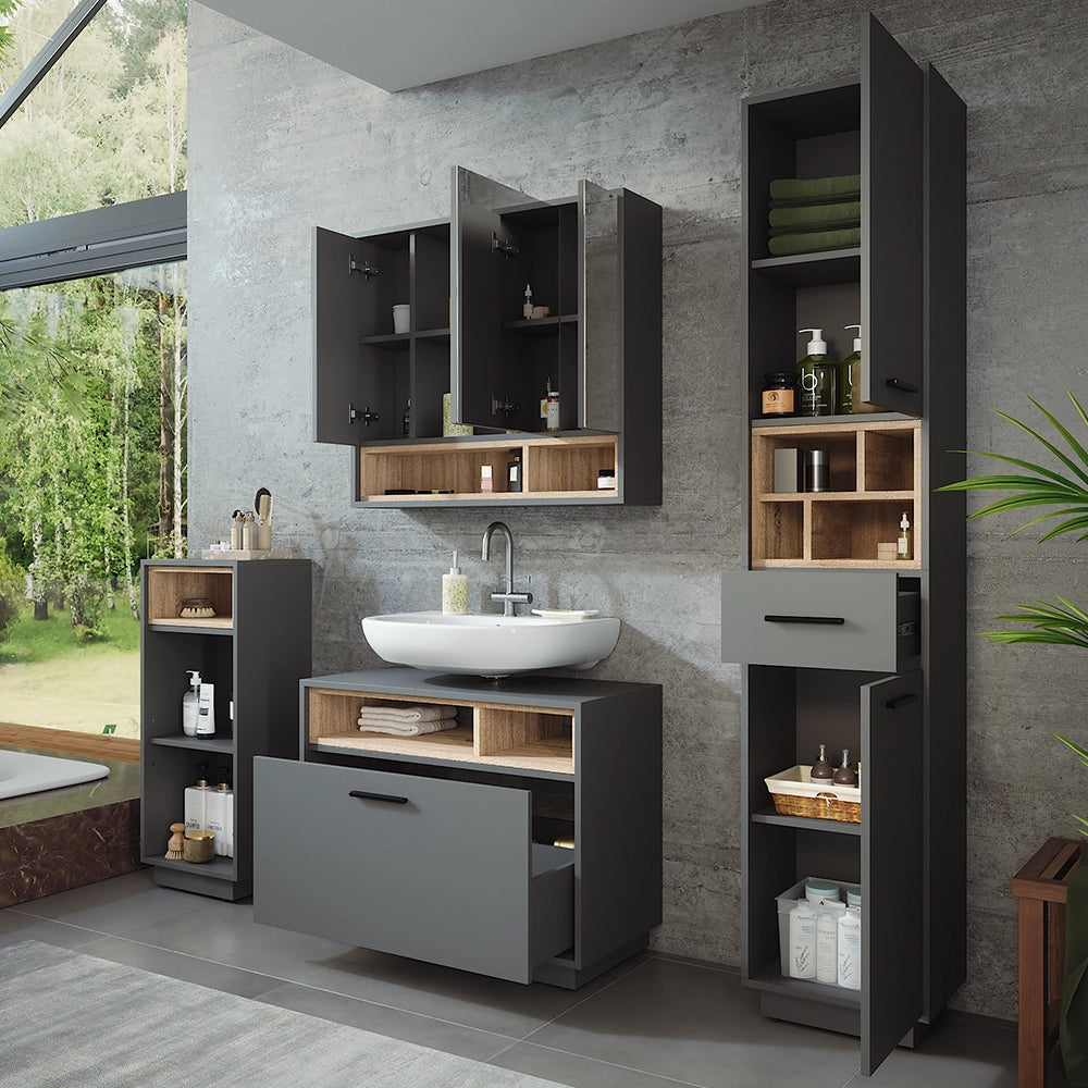 Vicco Set di mobili da bagno Antracite/Sonoma Set 4
