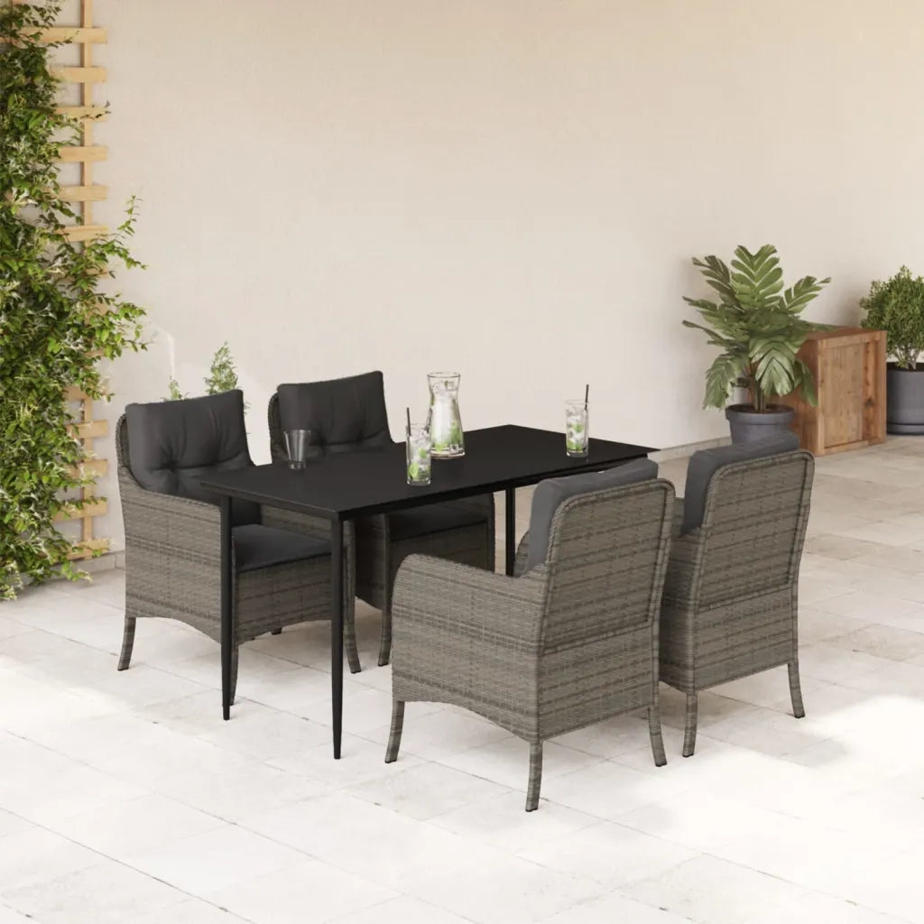 Set da Pranzo da Giardino 5 pz con Cuscini in Polyrattan Grigio 3211950