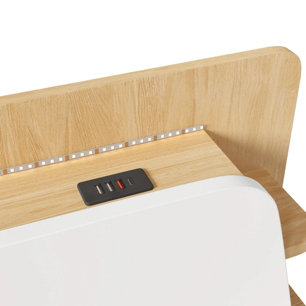 Letto contenitore idraulico 140x200 cm con USB, LED e comodino integrato