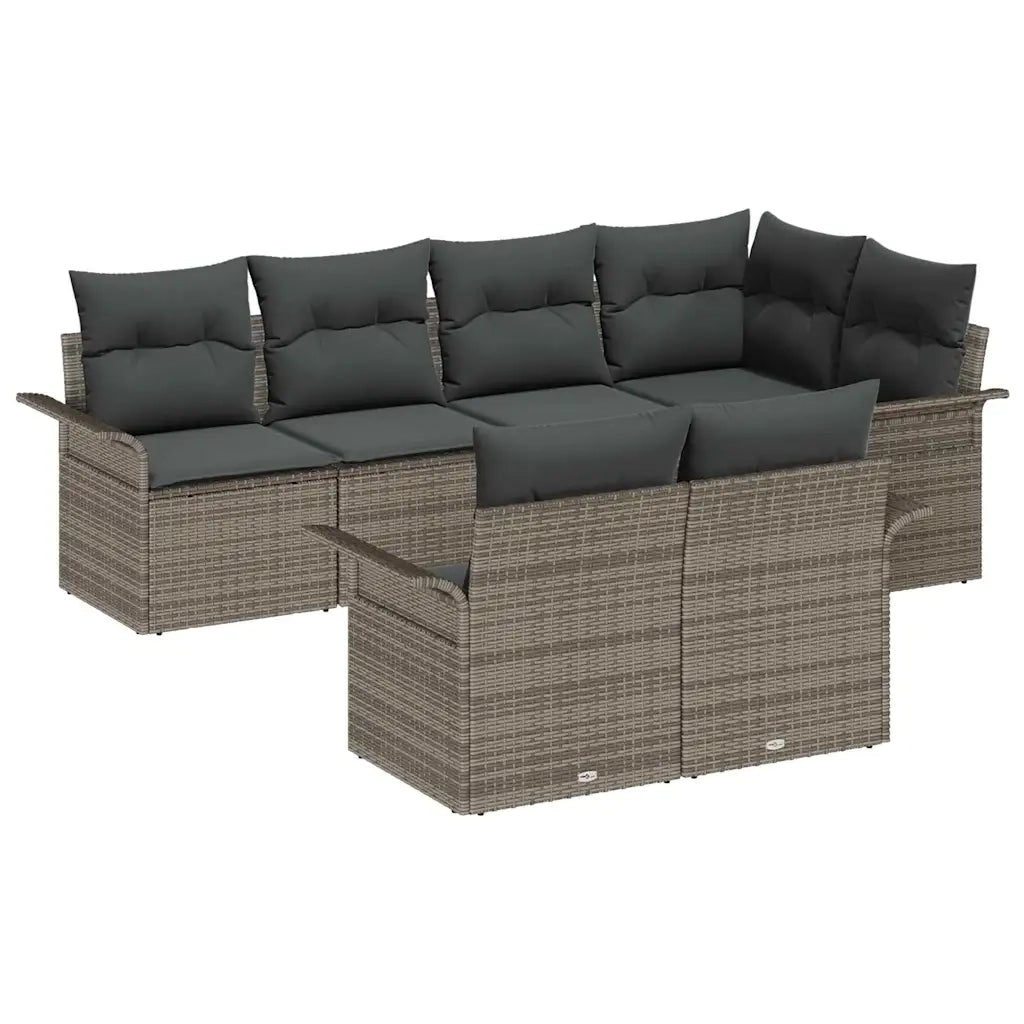 Set Divano da Giardino con cuscino 7 pcs Grigio Poly Rattan