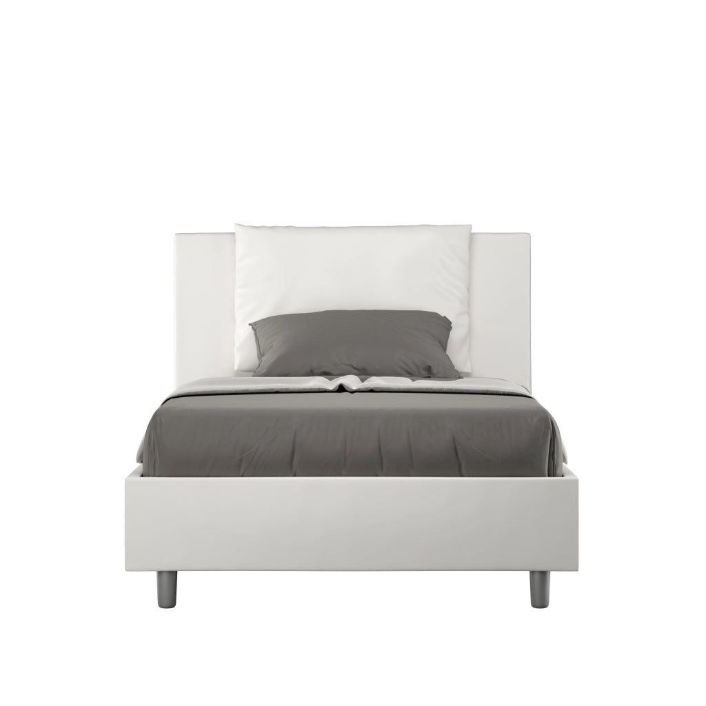 BS COM Letto una piazza e mezza con rete imbottito 120x200 similpelle bianco