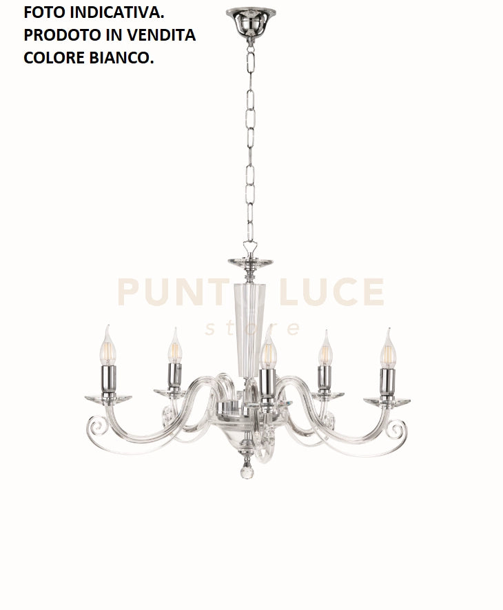 LAMPADARIO CHERUBINI 5 LUCI BIANCO E CROMO ATTACCO E14 D.82CM