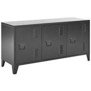 Credenza in metallo nero 120 x 40 cm 3 ante ripiani gambe fessure di ventilazione gestione dei cavi mobile TV industriale home office