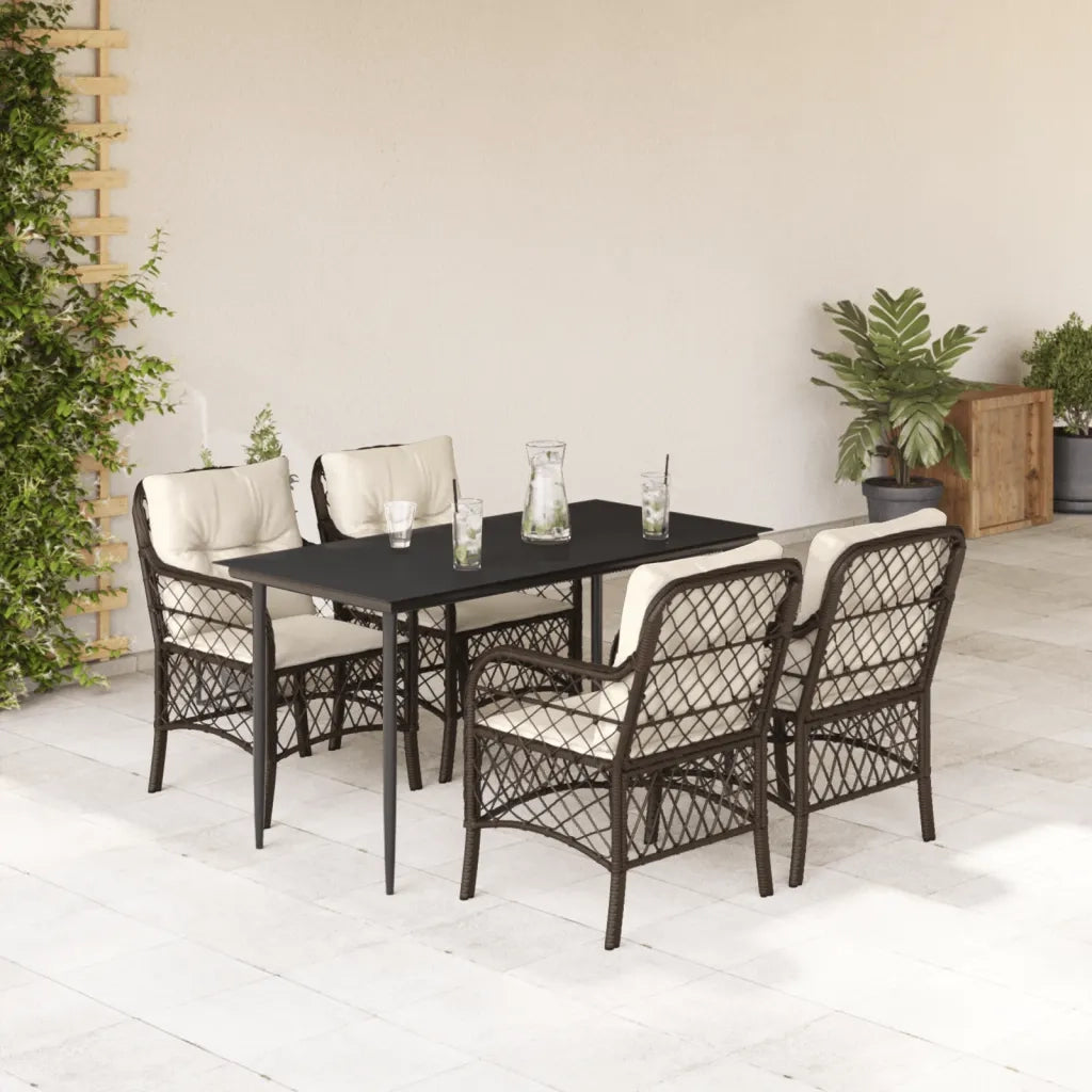 Set da Pranzo da Giardino 5pz con Cuscini in Polyrattan Marrone 3212112