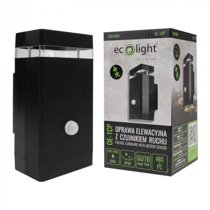 Applique esterno PIR nero GU10 15W Ecolight OE-1CP