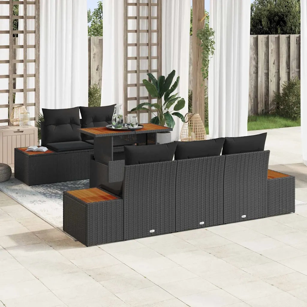 Set da Pranzo per Giardino con cuscino 6 pcs Nero e Marrone