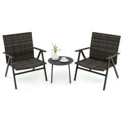 Set bistro da 3 pezzi per patio con schienale e seduta in rattan, Set conversazioni con tavolino rotondo per balcone Grigio