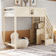 Letto a Soppalco in Legno Massello con Porta e Scala ¨C MINIMAL ¨C 90x200 cm