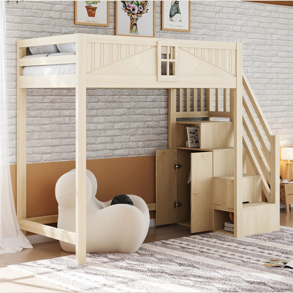 Letto a Soppalco in Legno Massello con Porta e Scala ¨C MINIMAL ¨C 90x200 cm