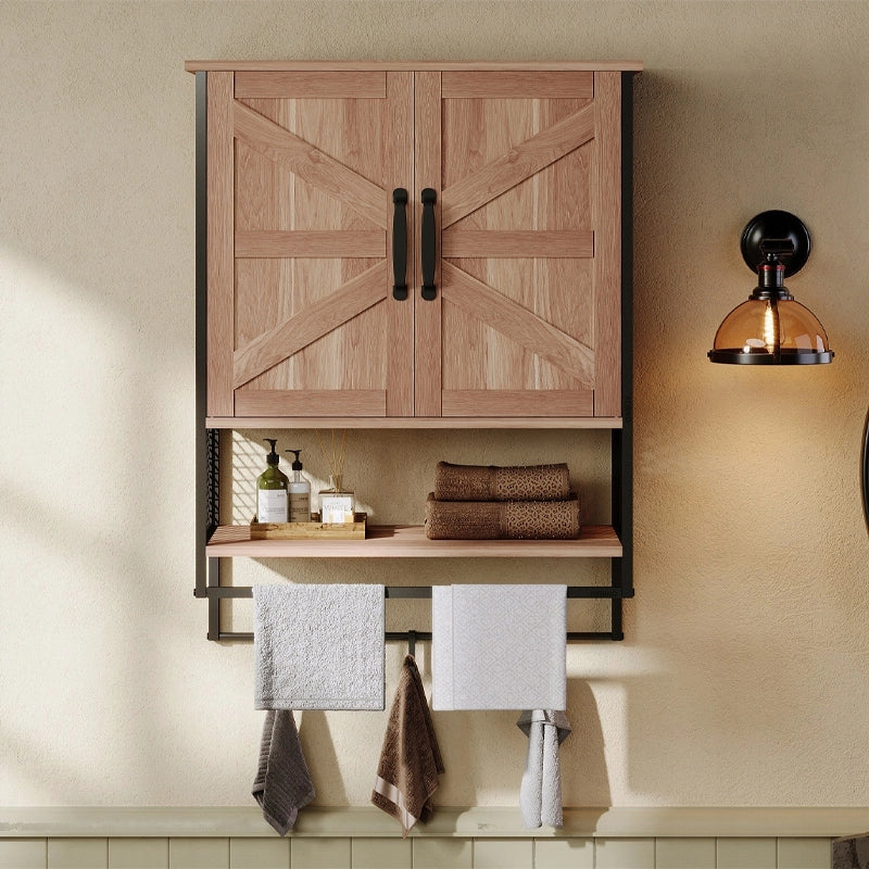 1 465
Mobiletto da bagno a parete in stile loft rustico con appendiabiti, marrone chiaro