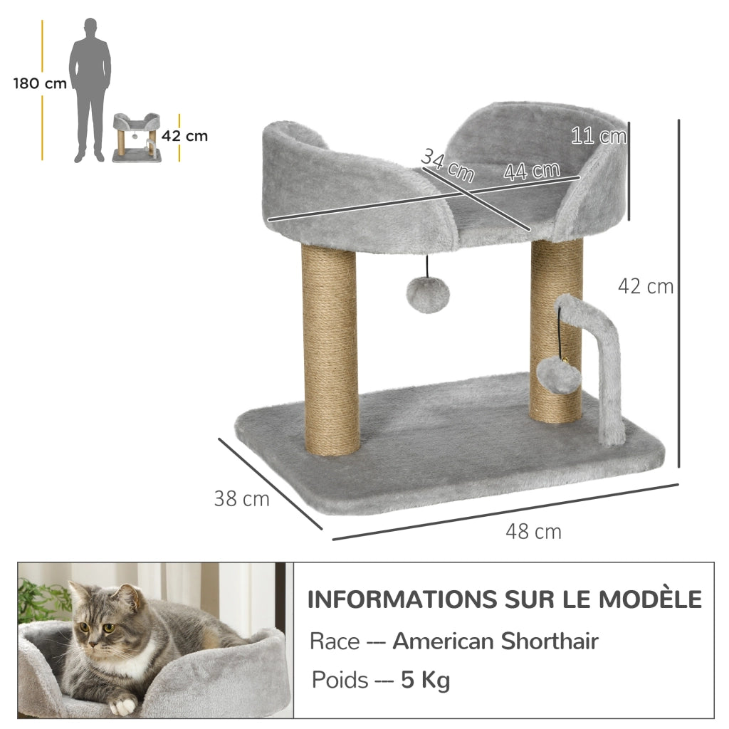 Tiragraffi per gatti con piattaforma e giochi ¨C Minimal ¨C grigio 48x38x42 cm