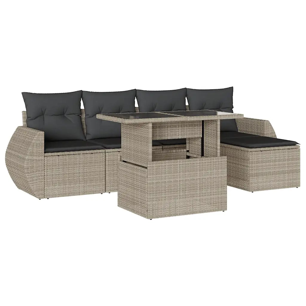 Set Divano da Giardino 6pz con Cuscini Grigio Chiaro Polyrattan 3268502