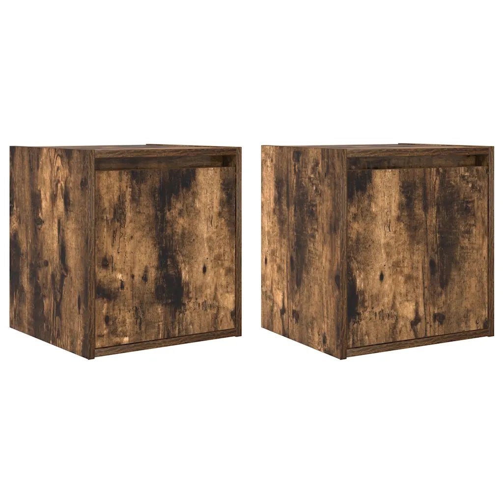 Comodini a Muro 2 pz-Set di 2 Tavolino da notte Rovere Fumo 38x34x40 cm 807258