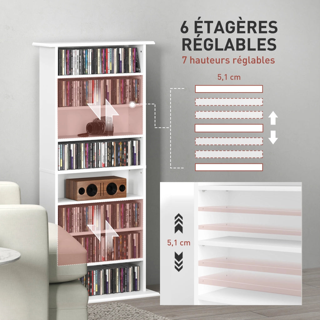 Libreria per CD e DVD con 8 scomparti e 6 ripiani regolabili ¨C Minimal ¨C bianco