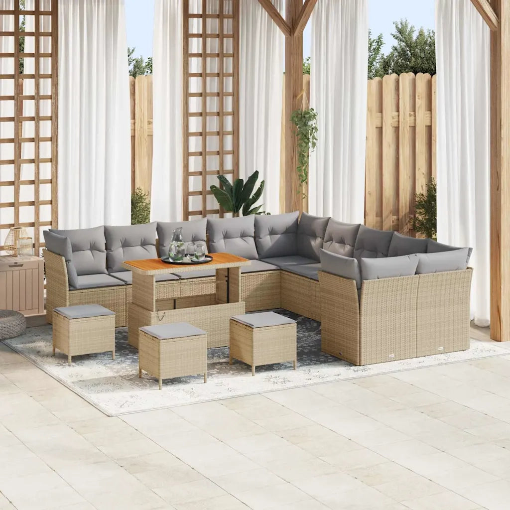 Set Divano da Giardino 14 pcs Beige e Grigio Chiaro polyrattan 3363502