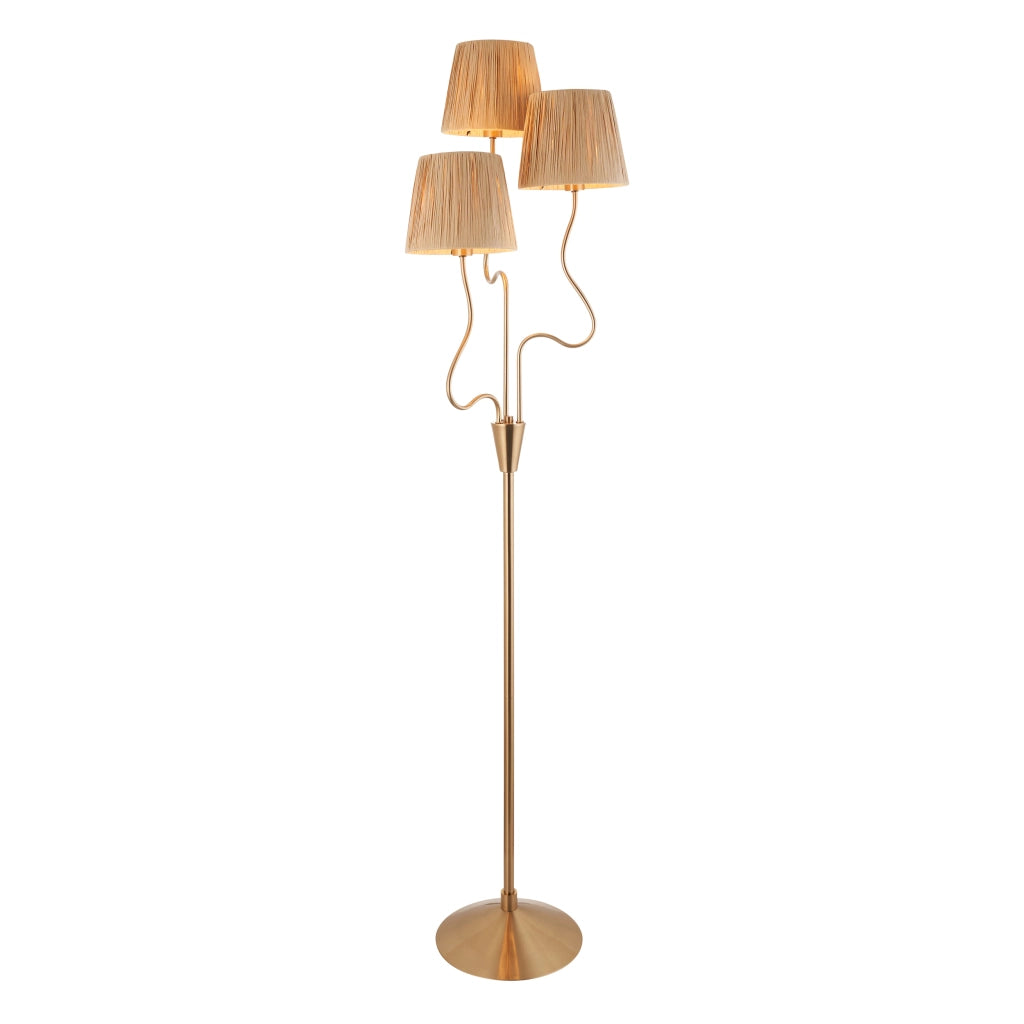 Lampada da terra Wriggle boho ottone e rafia 3 luci E14