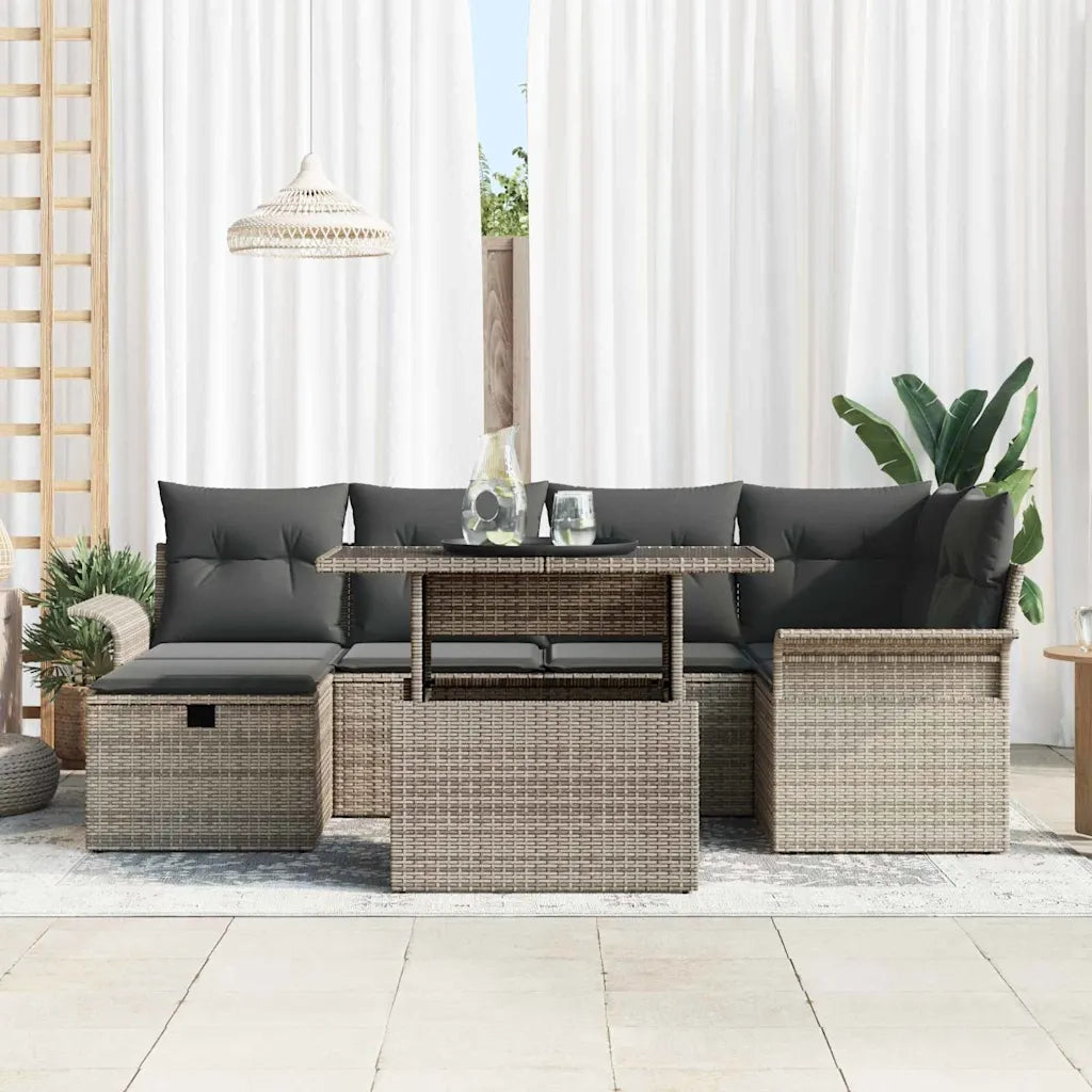 Set Divano da Giardino con cuscino 7 pcs Grigio Poly Rattan 3361008