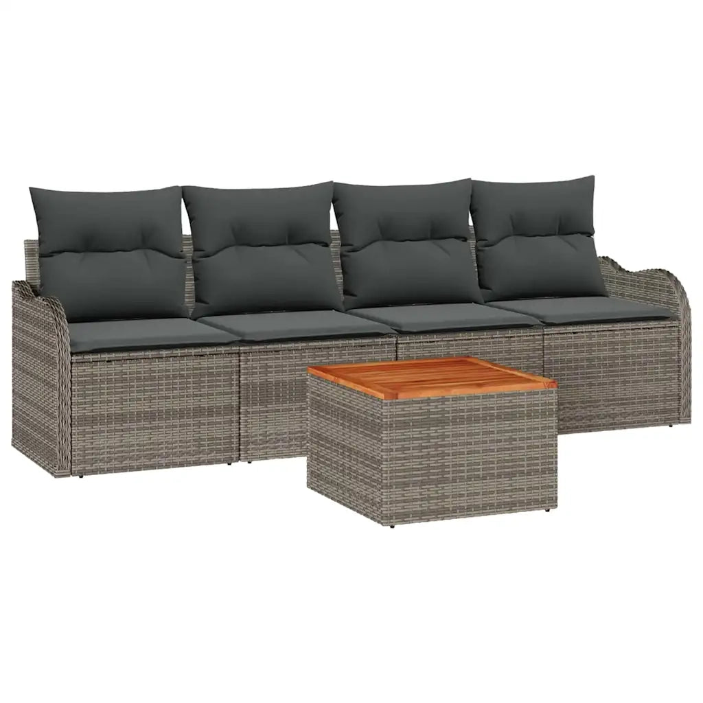 Set Divano da Giardino 5 pz-Sofa da Giardino-Divanetto da esterno Grigio polyrattan