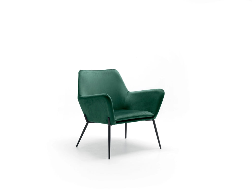 Poltrona Gin in Velluto Verde con Struttura in Metallo Nero Opaco - Design Moderno e Contemporaneo per Area Living 70x71,5x79 cm