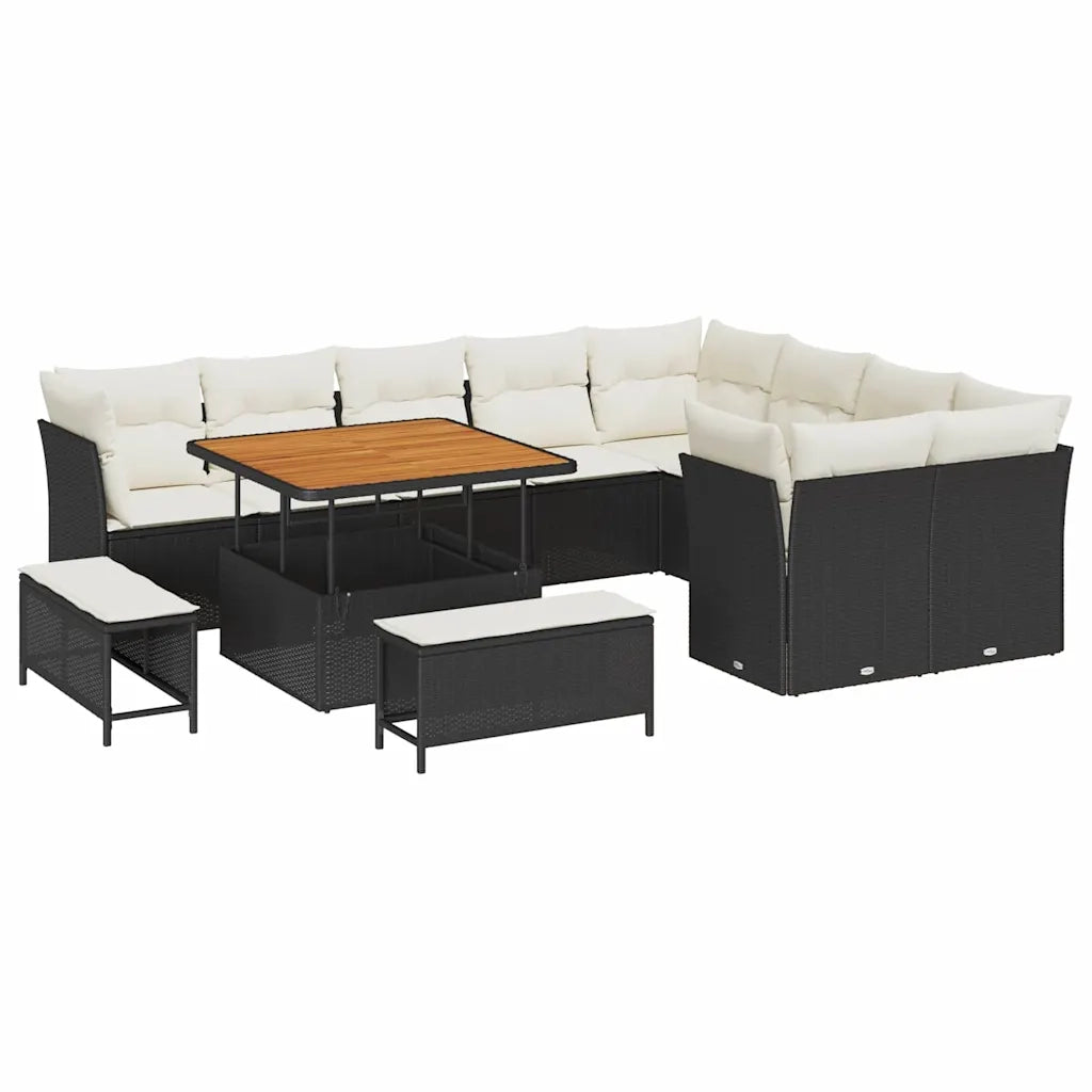 Set Divano da Giardino 12 pcs Nero polyrattan
