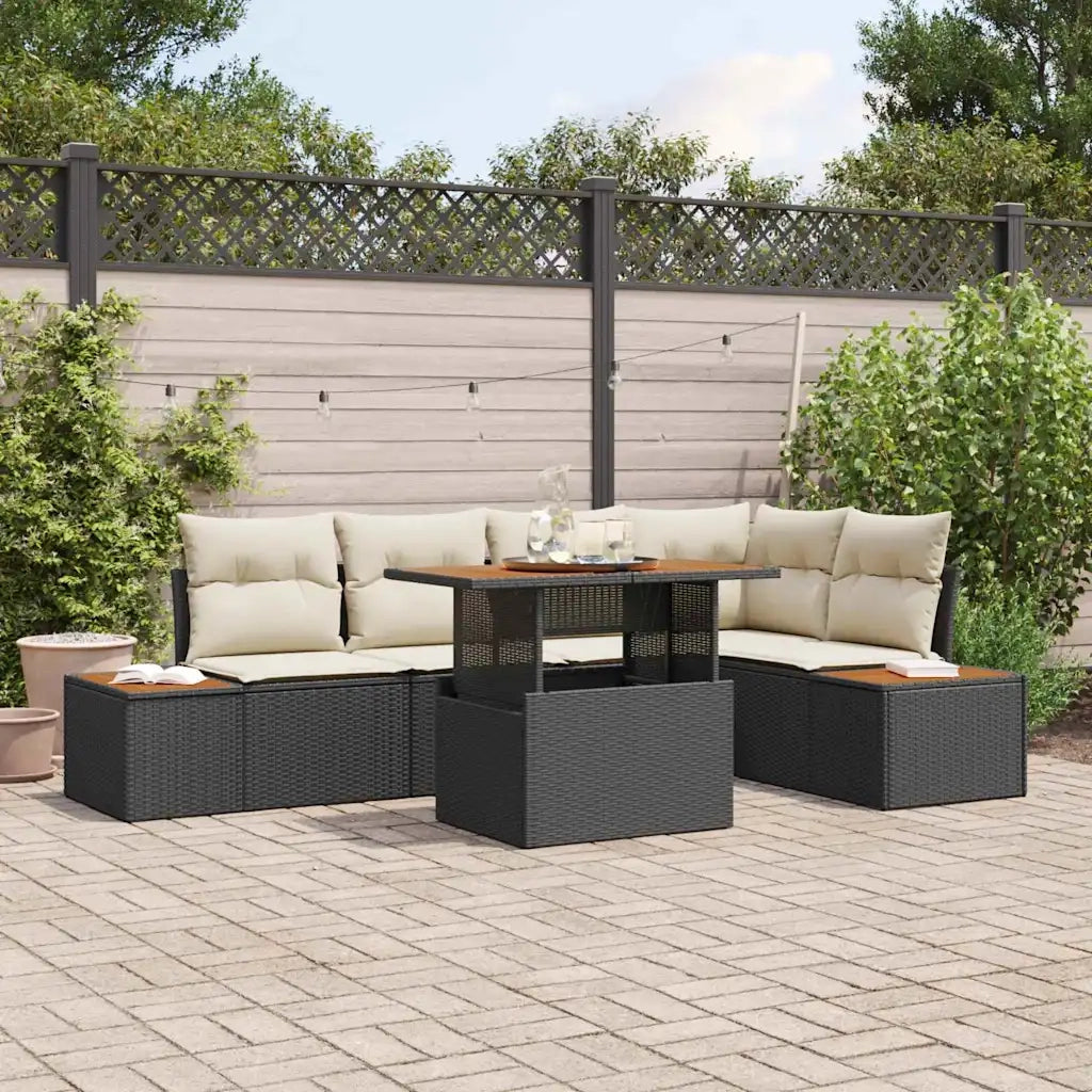 Set da Pranzo per Giardino con cuscino 6 pcs Nero e Beige