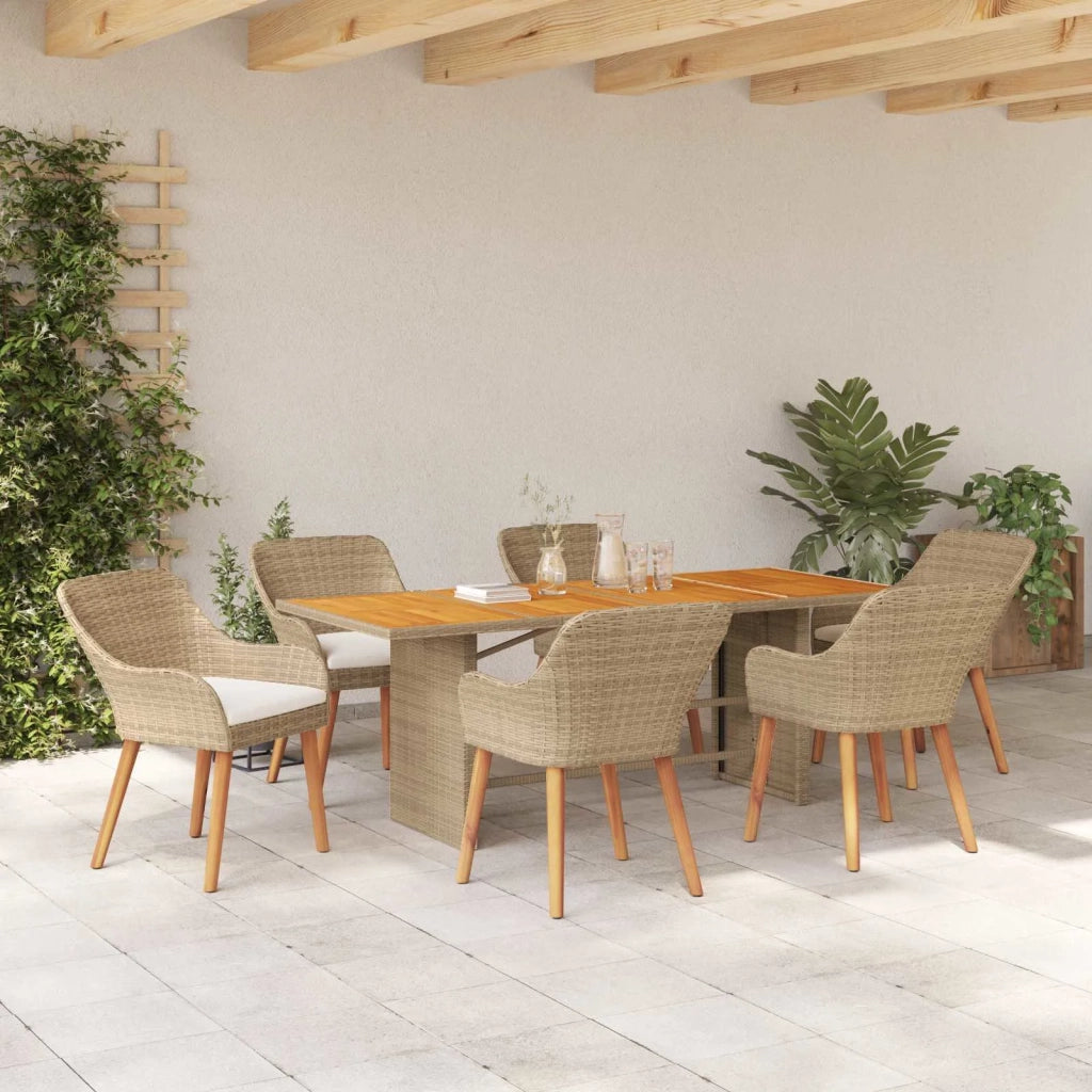 Set da Pranzo per Giardino con cuscino 7 pcs Beige polyrattan