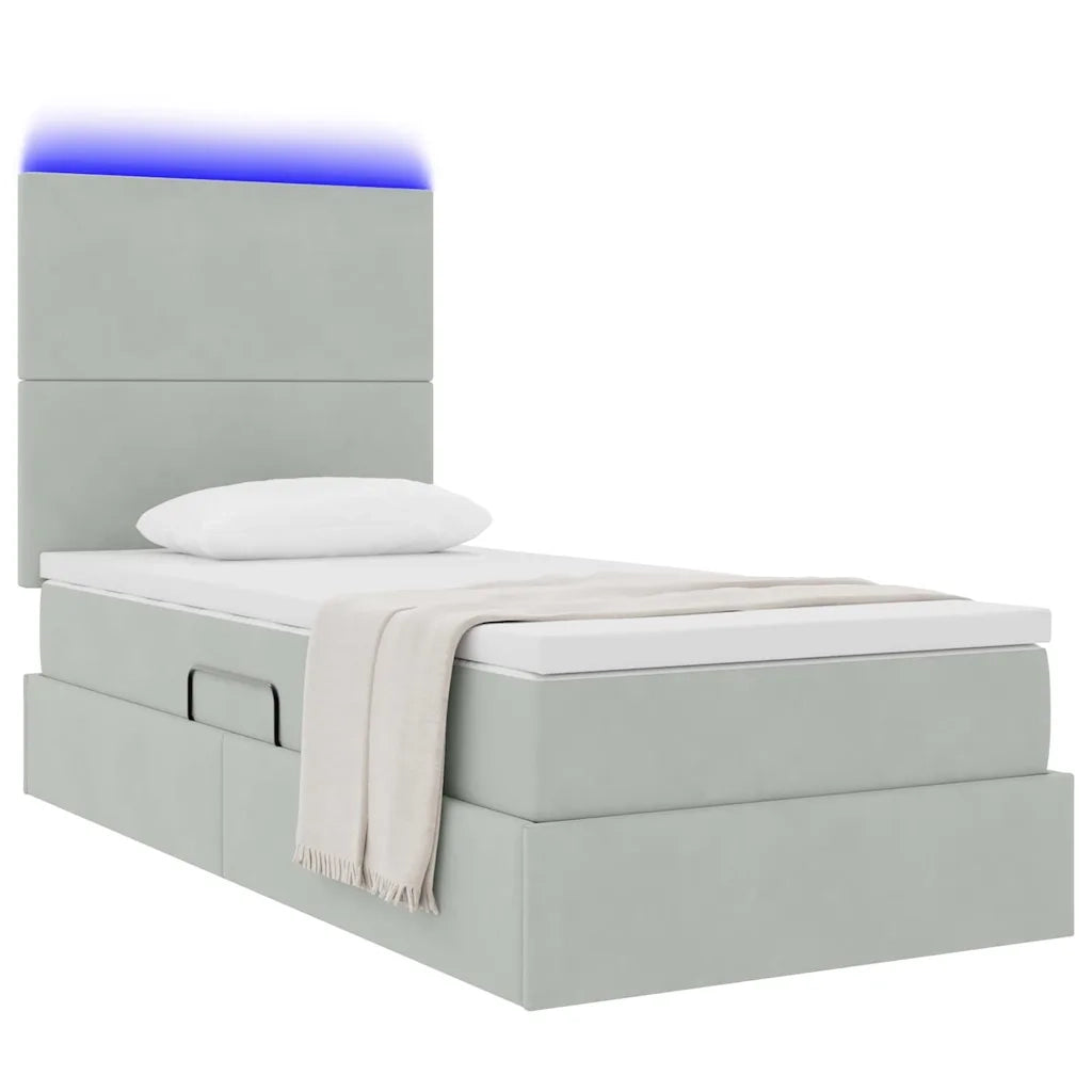 Letto con contenitore e LED Grigio chiaro 100 x 200 cm Velluto