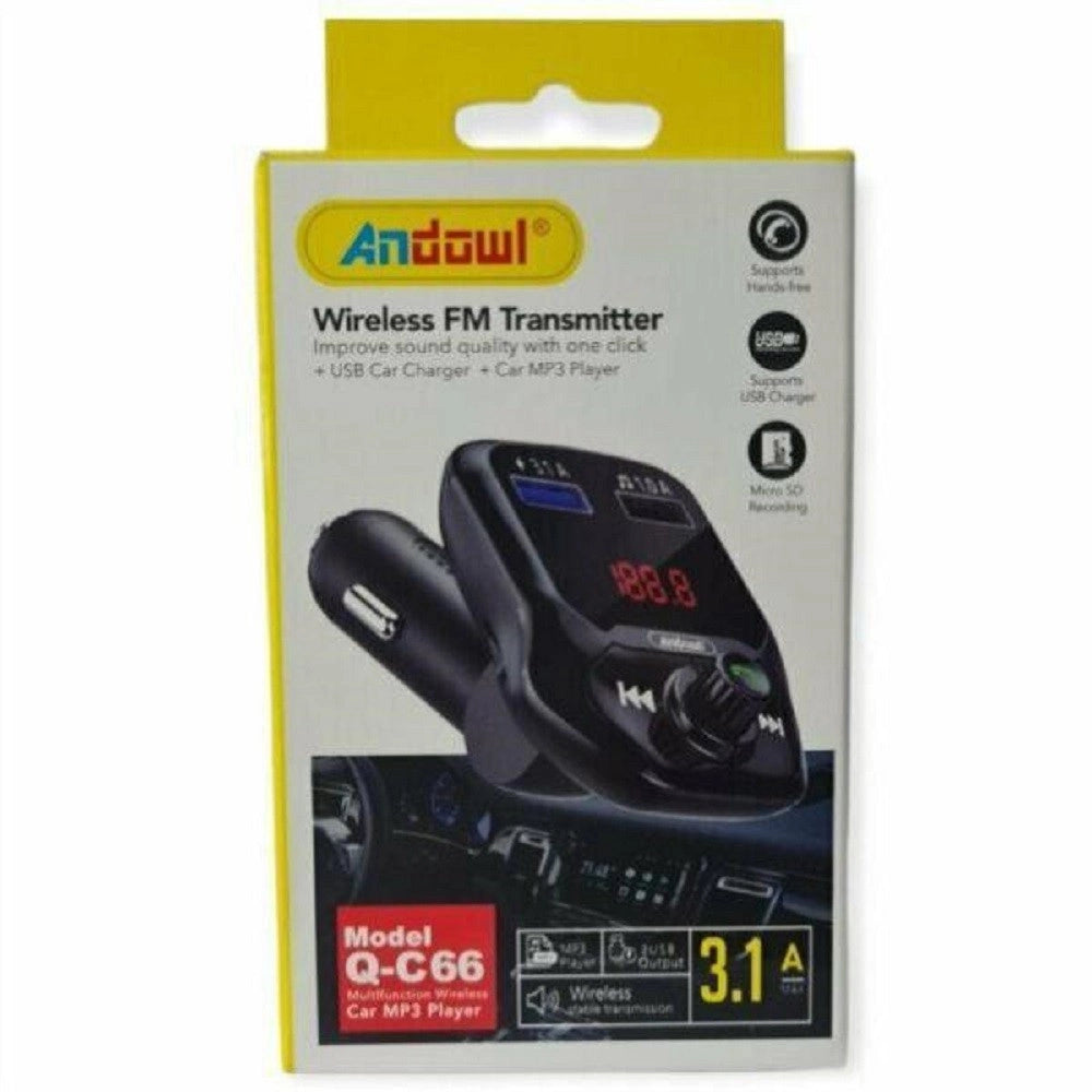 Trade Shop - Trasmettitore Fm Vivavoce Wireless Per Auto Q-c66 Caricatore Musicale Doppio Usb -