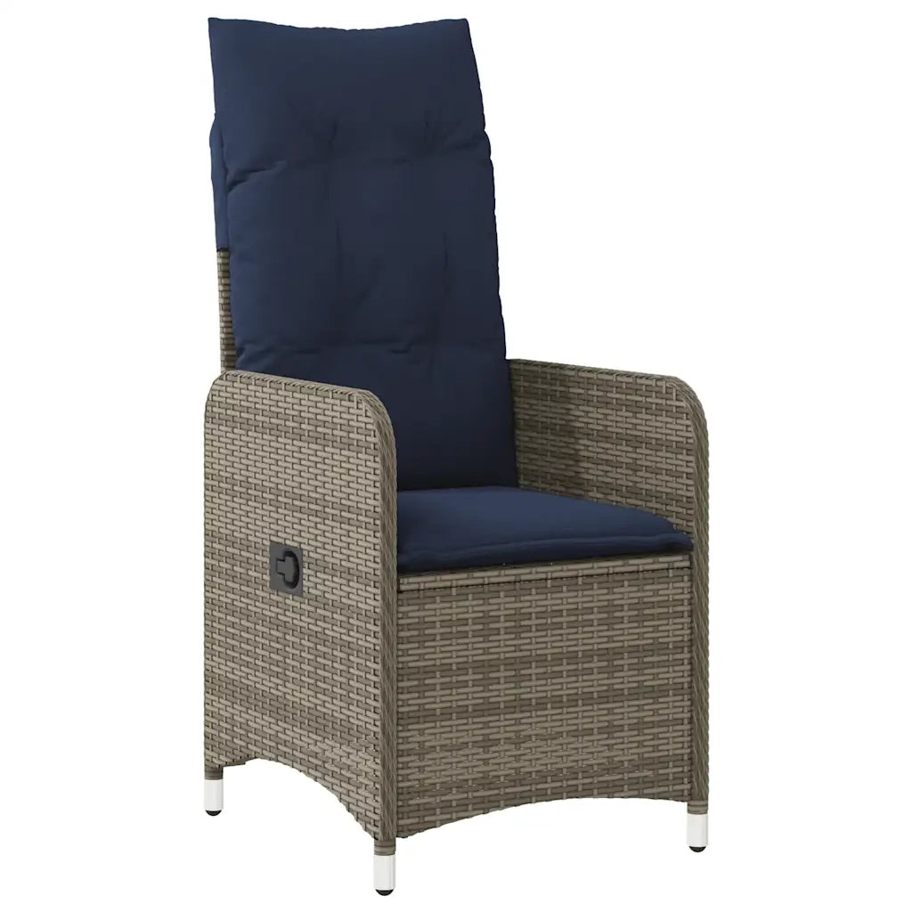 Sedia da giardino reclinabile con cuscini grigia in polyrattan 365684