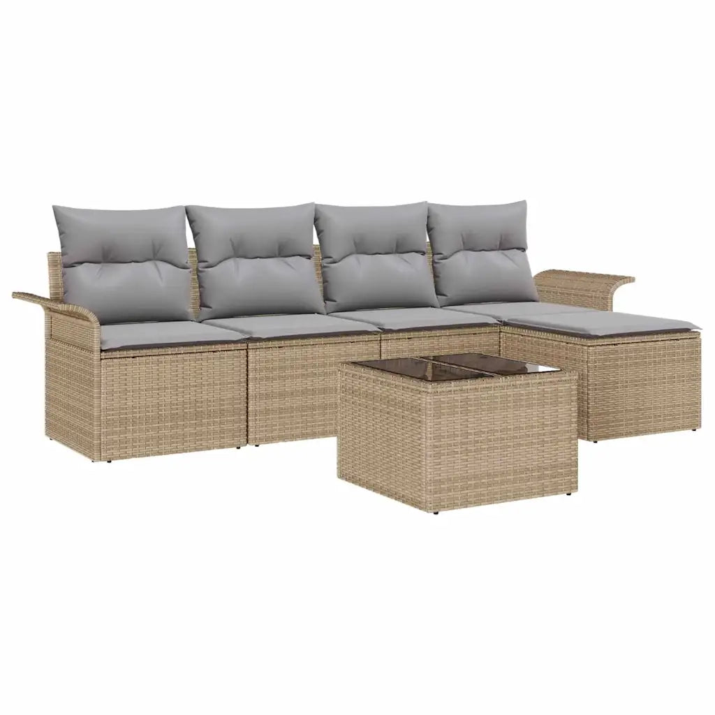 Divano da esterno con cuscino 6 pcs Beige polyrattan 3345330