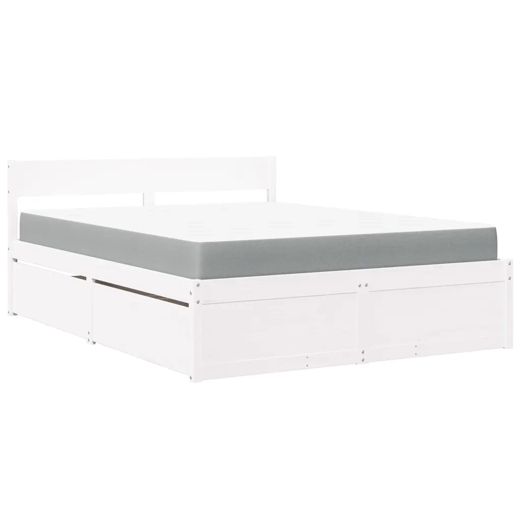 Letto Cassetti e Materasso Bianco 160x200cm Legno Massello Pino 3281893