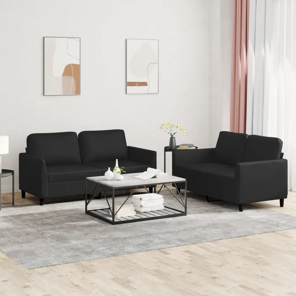 Set di Divani 2 pz con Cuscini Nero in Similpelle 3201750