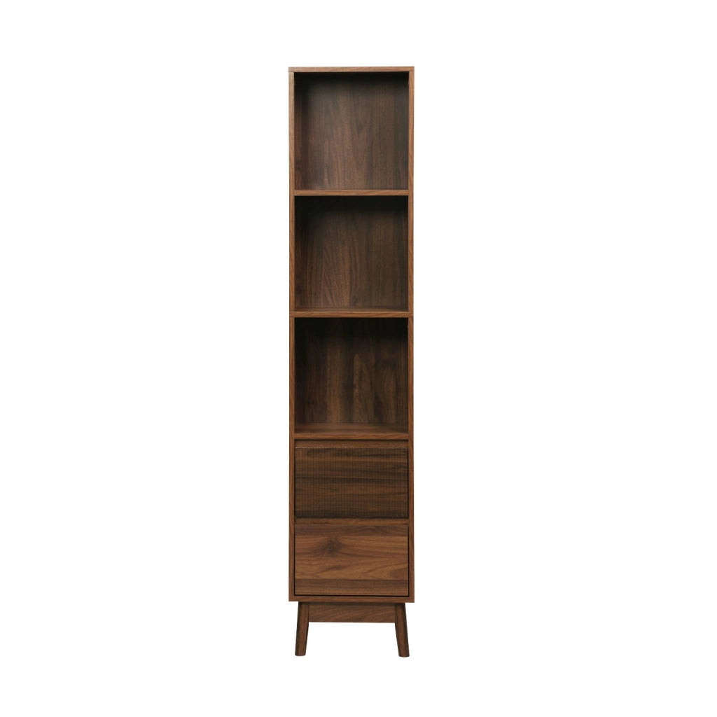 Colonna di stoccaggio decorativa in legno con 3 ripiani e 2 cassetti,