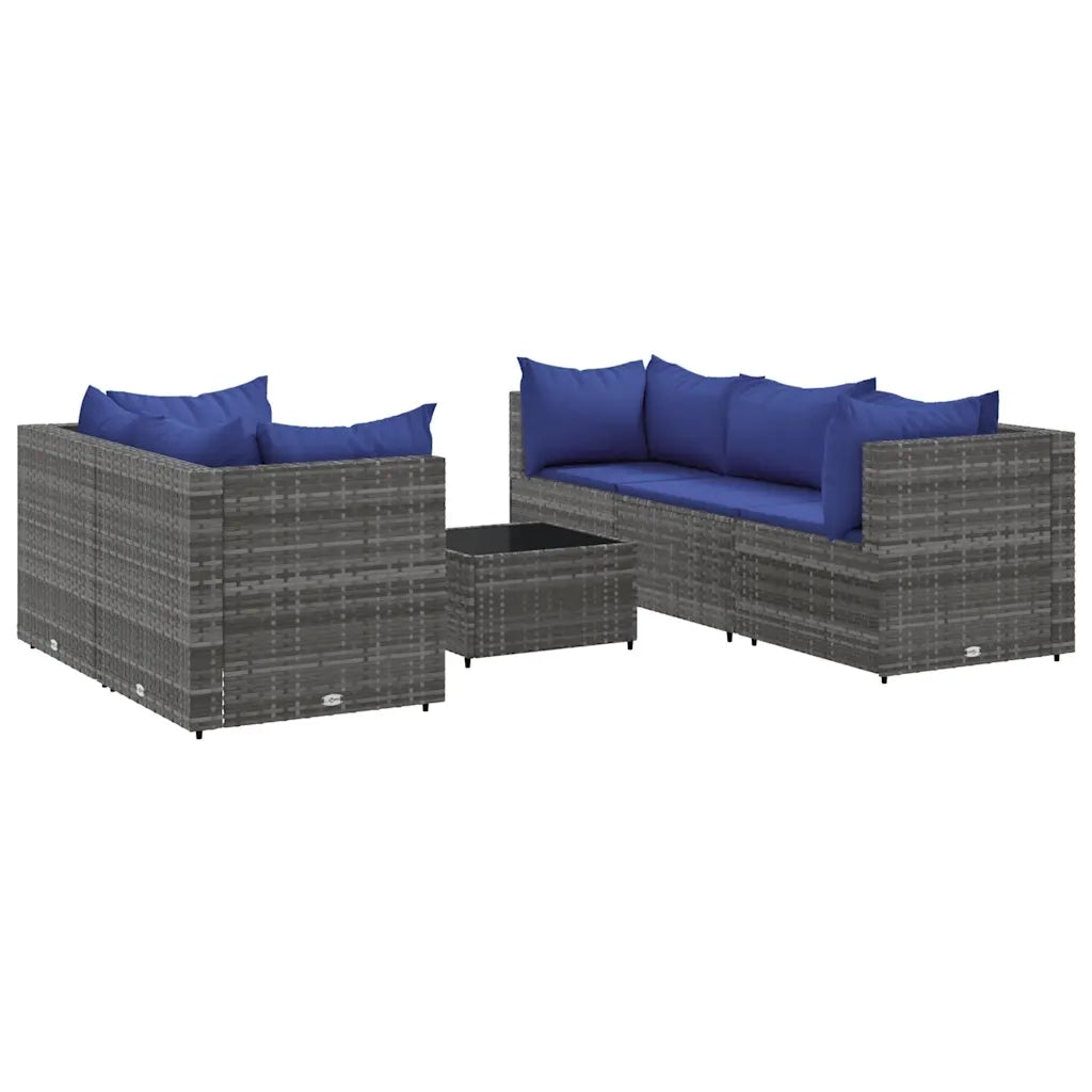 Set Divani da Giardino 6 pz con Cuscini in Polyrattan Grigio 3308023