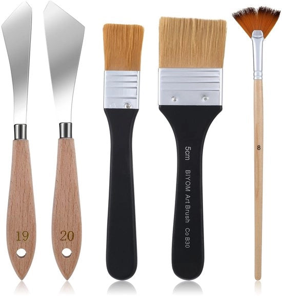Set di 5 misure a pennello - Strumenti per artisti - Pennelli e paletta - 5 cm e 2,5 cm - Adatto per la pittura - Antiruggine.