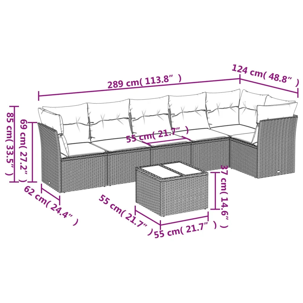 Set Divani da Giardino 7pz con Cuscini Grigio Chiaro Polyrattan 3217672