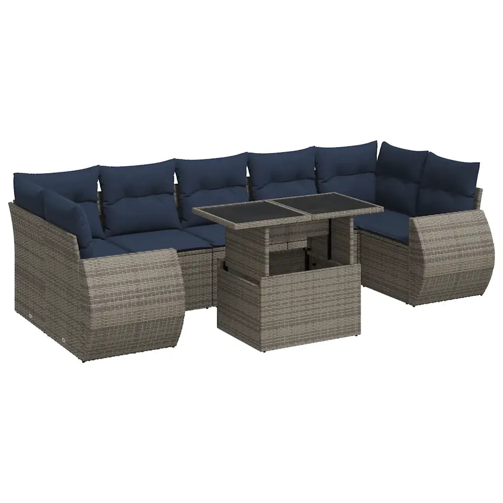 Set Divano da Giardino 8pz con Cuscini Grigio Polyrattan Acacia 3326602
