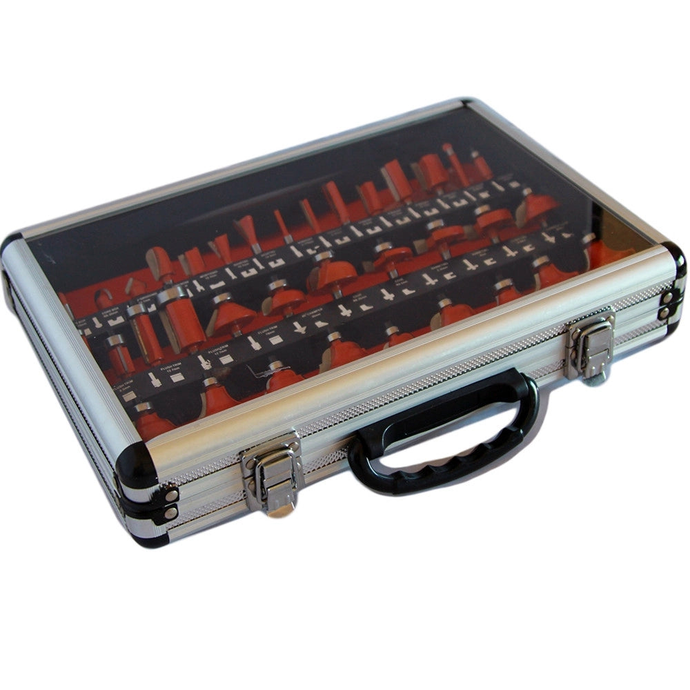 Trade Shop - Set Kit 35 Pezzi Frese Per Legno Per Pantografo In Valigetta Di Alluminio 8mm -