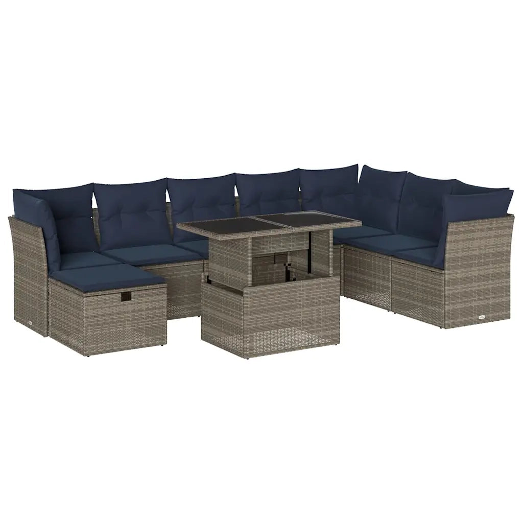 Set Divani da Giardino 9 pz con Cuscini Grigio in Polyrattan 3274711