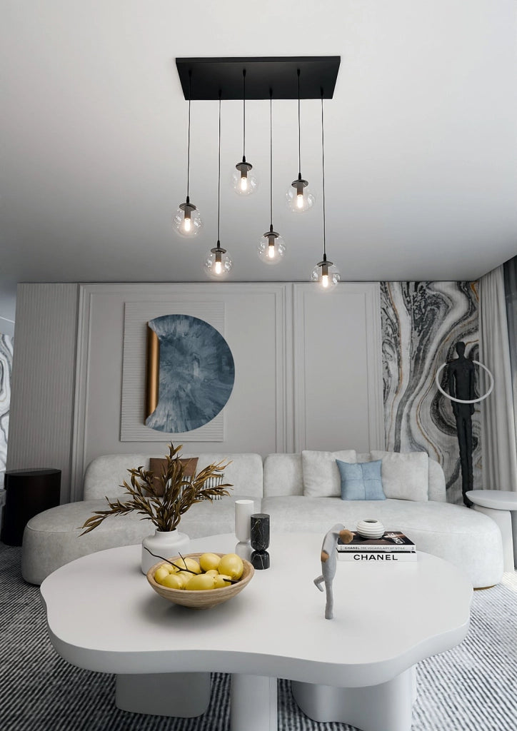 Lampadario Emibig COSMO 6xE14 nero vetro trasparente