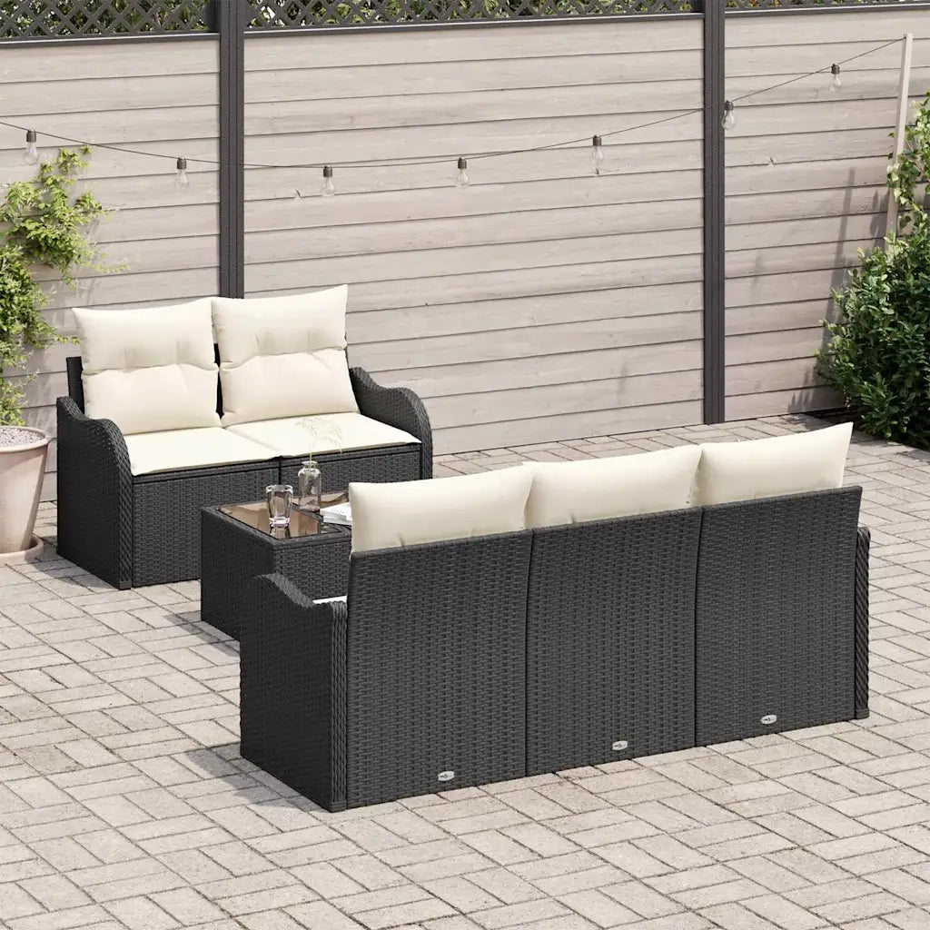 Set Divano da Giardino con cuscino 6 pcs Nero e Crema