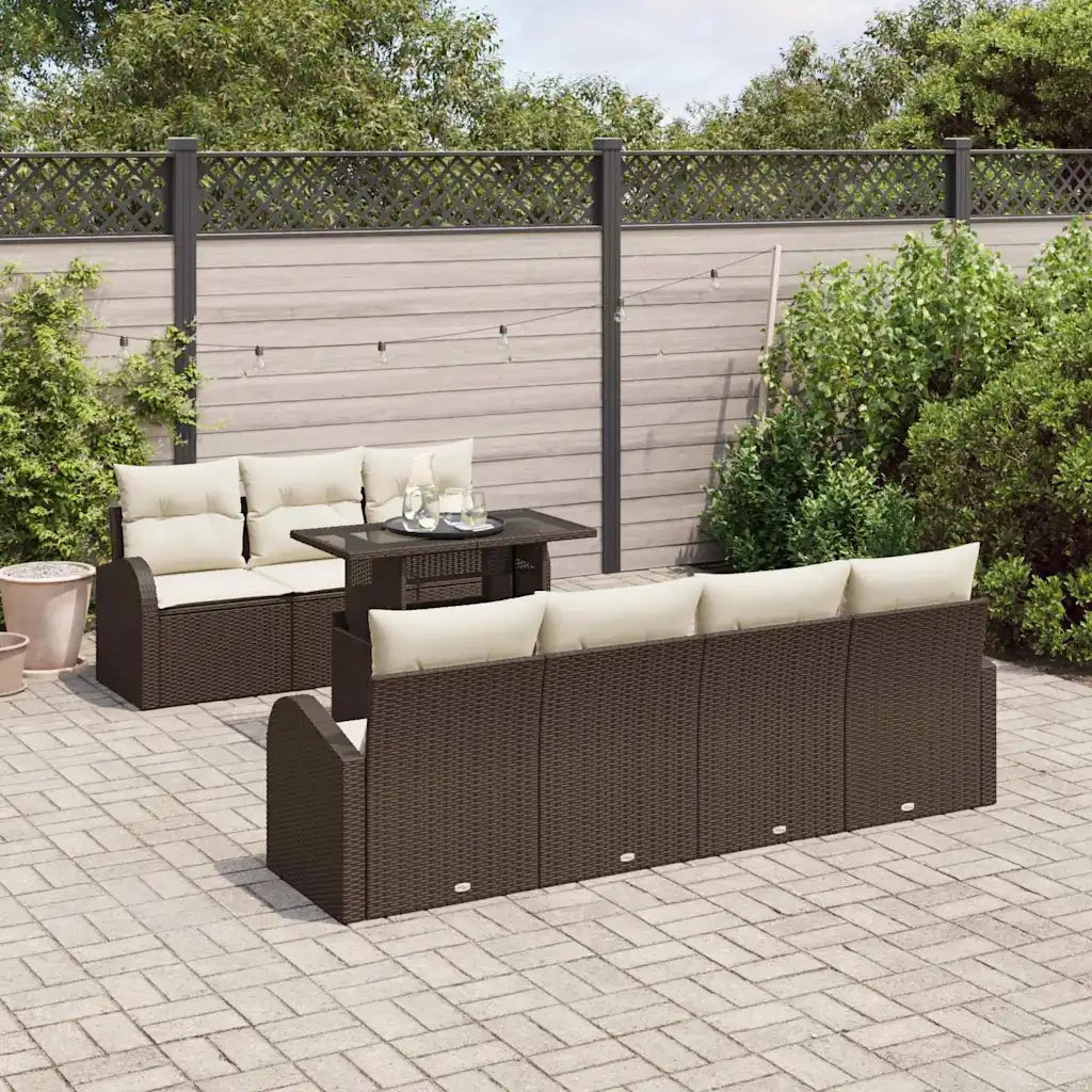 Set Divano da Giardino 8 pcs Marrone Rattan in Polipropilene