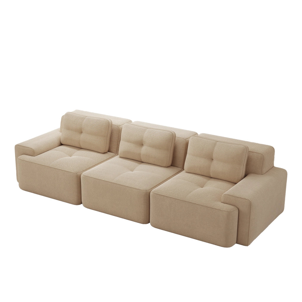 Divano modulare 3 posti - Zephmum - Tessuto velluto a coste beige