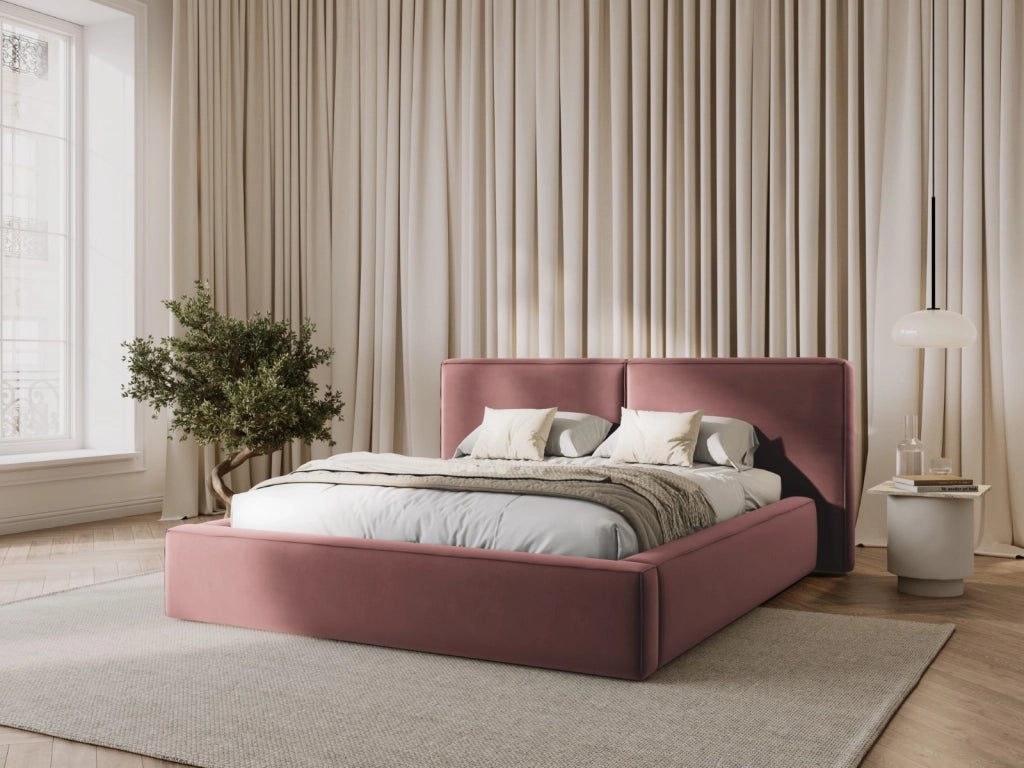 Cosmopolitan Design - Letto a cassettone con testiera doppia "Arendal" 200x200cm in velluto rosa 