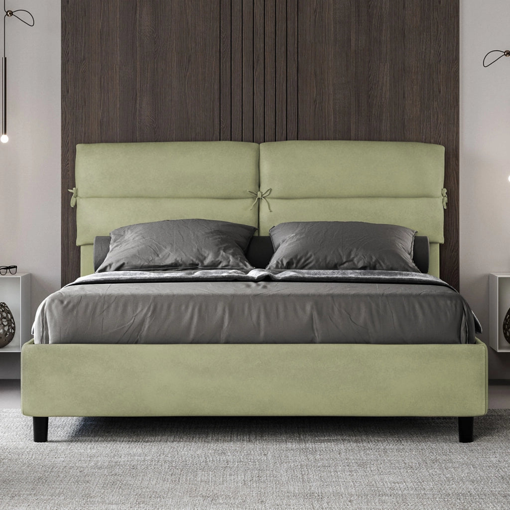 BS COM Letto matrimoniale con rete imbottito 160x200 microfibra tè verde