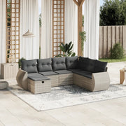 Set Divani da Giardino 7pz con Cuscini Grigio Chiaro Polyrattan
