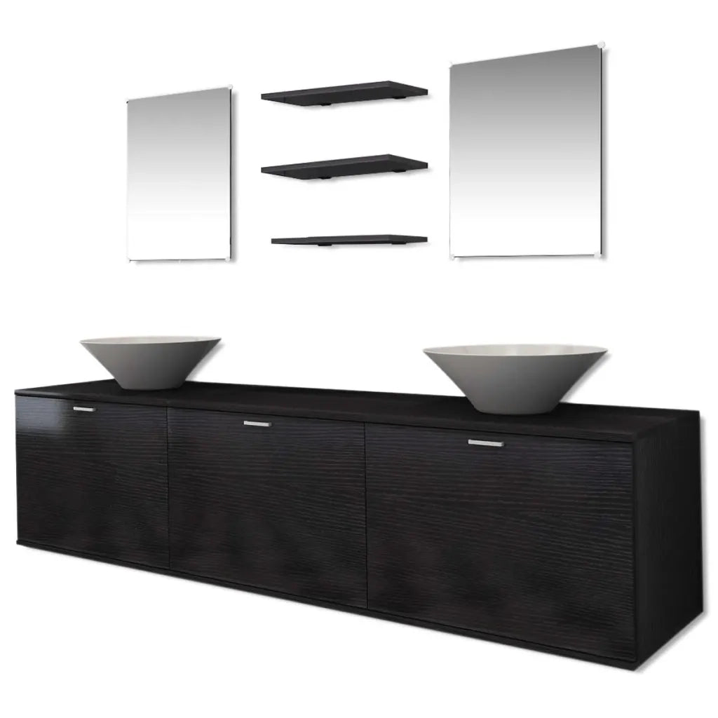 Set Mobili da Bagno 10 pz con Lavabo e Rubinetto Nero 273691