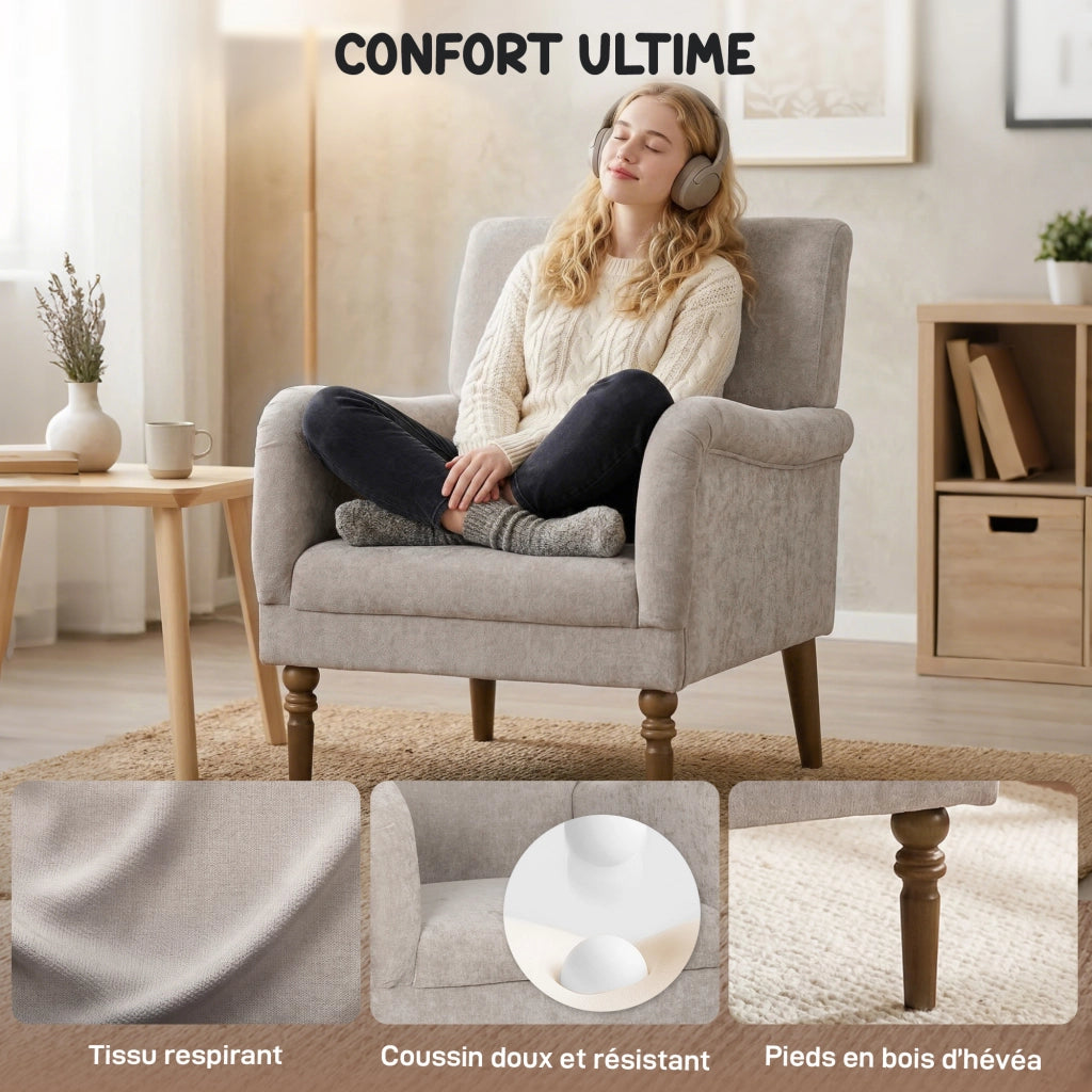 Poltrona ¨C Minimal ¨C Tessuto Grigio, Legno