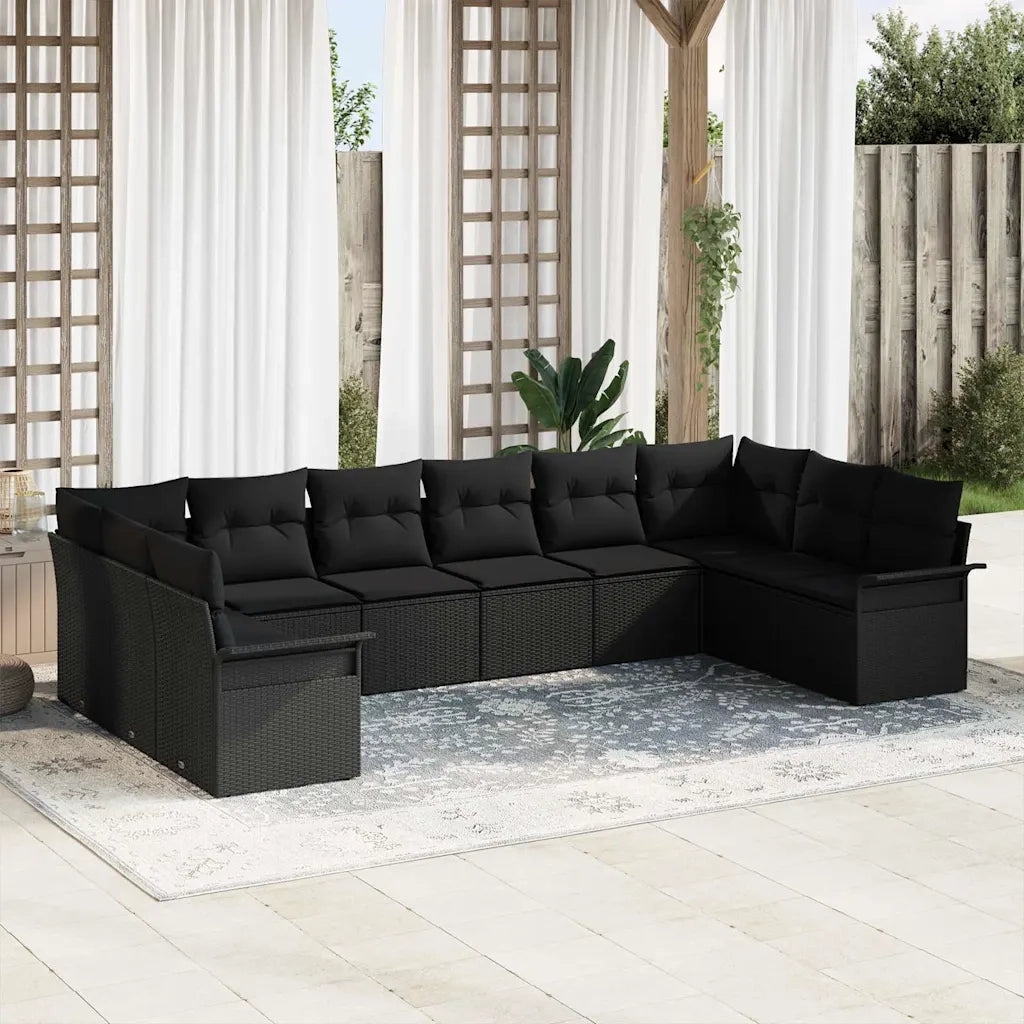 Set Divano da Giardino con archiviazione 10 pcs Nero polyrattan
