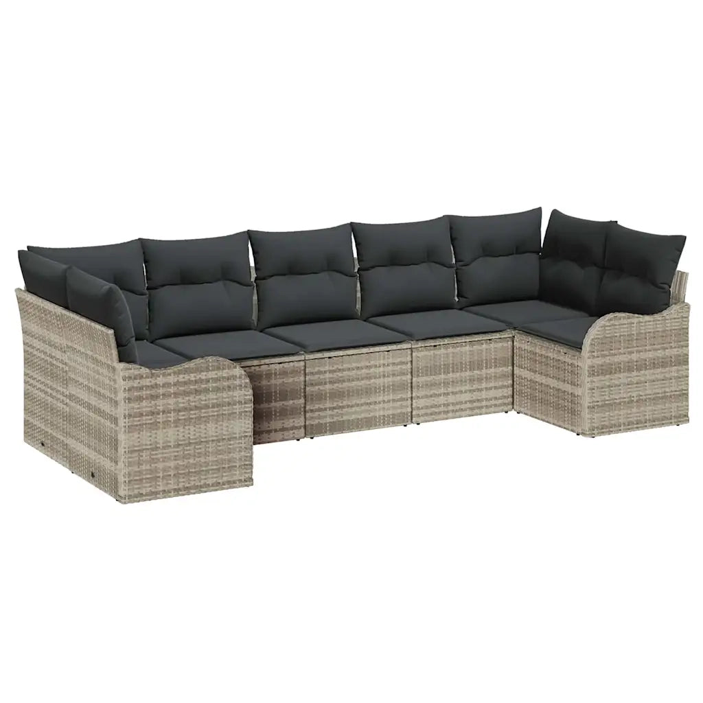 Set Divano da Giardino 7 pcs Grigio chiaro Poly Rattan